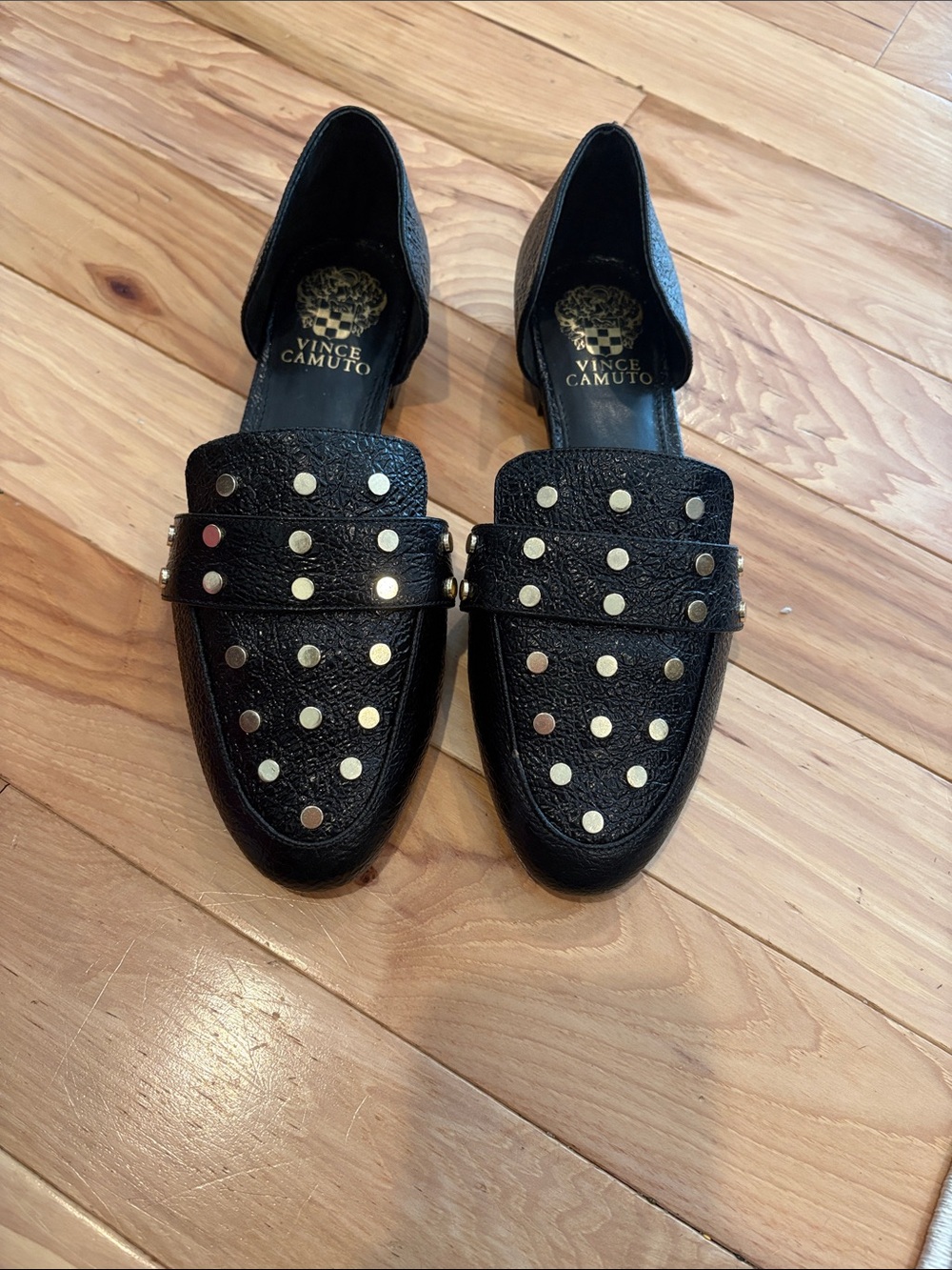 Vince Camuto Black Leather Studded D'Orsay Flats Size 7W